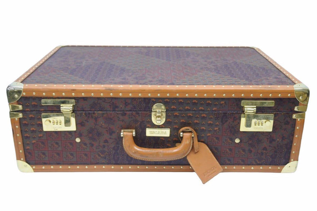 ESCADA エスカーダ トランクケース 衣装ケース ベージュ バーガンディ ヴィンテージ 総柄 65cm インテリア 良好 39133