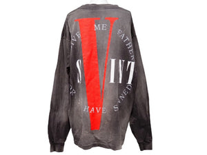 新品未使用品 Saiint Michael セントマイケル × VLONE 長袖Ｔシャツ ウォッシュ加工 ペイント割 チャコールグレー L 中古 39266