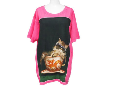 GUCCI グッチ 猫 プリント Tシャツ イグナシ モンレアル デジタルペインティング コットン フューシャピンク サイズXS 美品 39295
