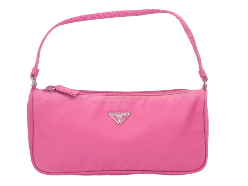 PRADA プラダ ハンドバッグ ポーチ ピンク ナイロン シルバー金具 レディース 美品 中古 39317