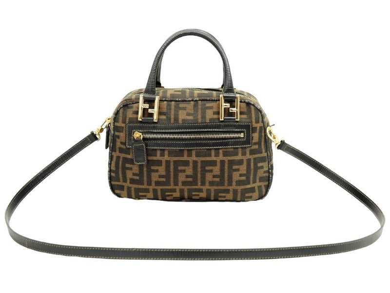 ほぼ未使用 FENDI フェンディ ズッカ柄 キャンバス エピレザー 2way ハンドバッグ ボストンバッグ ショルダーバッグ ブラウン 30771