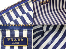 画像をギャラリービューアに読み込む, PRADA プラダ ポーチ キャンパス ミニポーチ ゴールド金具 ブルー ストライプ 中古 39484