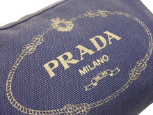 画像をギャラリービューアに読み込む, PRADA プラダ ポーチ キャンパス ミニポーチ ゴールド金具 ブルー ストライプ 中古 39484