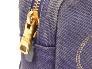 PRADA プラダ ポーチ キャンパス ミニポーチ ゴールド金具 ブルー ストライプ 中古 39484