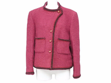 CHANEL シャネル ツイードジャケット ピンク ワインレッド ココマーク P18110V10358 レディース サイズ44 中古 N39575