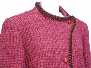CHANEL シャネル ツイードジャケット ピンク ワインレッド ココマーク P18110V10358 レディース サイズ44 中古 N39575