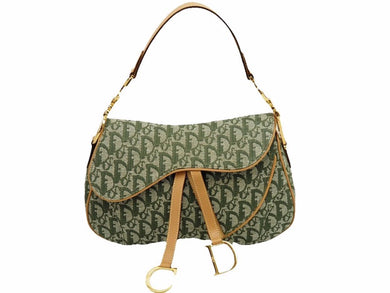新品同様 Dior ディオール トロッター ダブルサドル ショルダーバッグ キャンバス×レザー CDロゴ カーキ 39585
