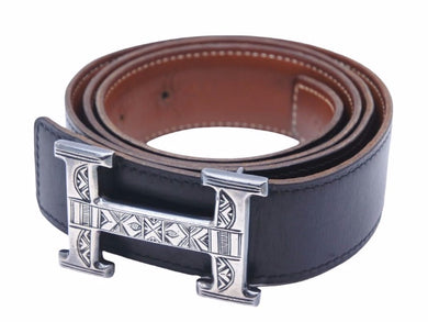 HERMES エルメス ベルト・バックル コンスタンスベルト リバシーブル ボックスカーフ □F トゥアレグ シルバー925 N39650