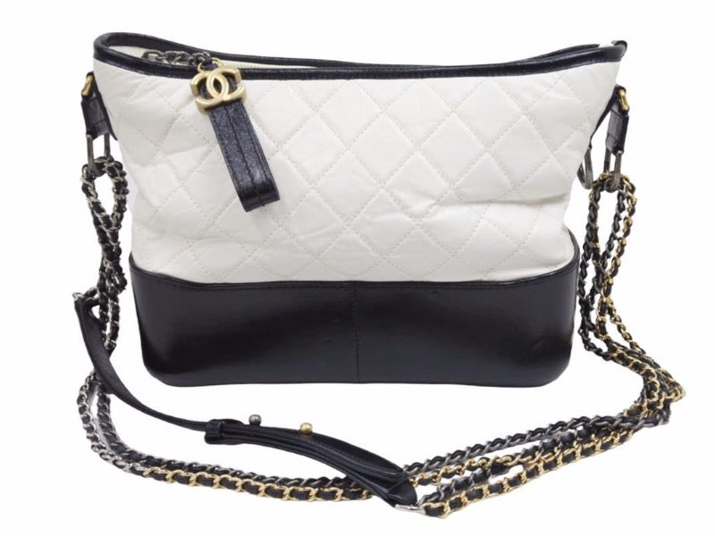 CHANEL シャネル ガブリエル ドゥ ホーボー チェインショルダーバッグ 24番台 ブラック ホワイト レディース 中古 39710