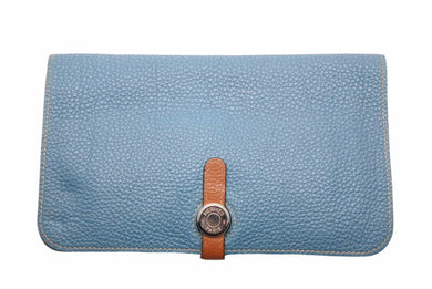 HERMES エルメス ドゴンGM ブルージーン ゴールド バイカラー □I刻印 トゴ 財布 美品 中古 39780