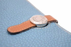 HERMES エルメス ドゴンGM ブルージーン ゴールド バイカラー □I刻印 トゴ 財布 美品 中古 39780