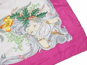 GUCCI グッチ 美品 スカーフ シルク 総柄 花×女性柄 ピンク マルチカラー ユニセックス 39805