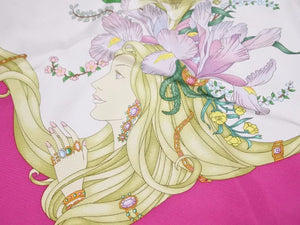 GUCCI グッチ 美品 スカーフ シルク 総柄 花×女性柄 ピンク マルチカラー ユニセックス 39805