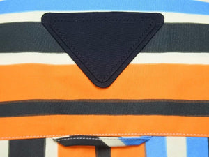 PRADA プラダ 美品 22SS ストライプシャツ バヤデール バヤデレストライプ ボウリングカラー 三角形パッチ オレンジ 39896