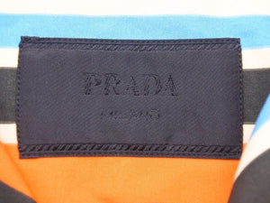 PRADA プラダ 美品 22SS ストライプシャツ バヤデール バヤデレストライプ ボウリングカラー 三角形パッチ オレンジ 39896