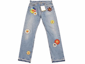 世界20本 READYMADE×MURAKAMI TAKASHI レディメイド×村上隆 フラワーパッチデニムパンツ RE-CO-BL-TK-00-03 メンズ 未使用 N39826