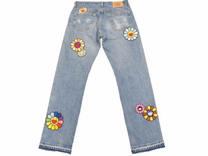 世界20本 READYMADE×MURAKAMI TAKASHI レディメイド×村上隆 フラワーパッチデニムパンツ RE-CO-BL-TK-00-03 メンズ 未使用 N39826