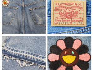 世界20本 READYMADE×MURAKAMI TAKASHI レディメイド×村上隆 フラワーパッチデニムパンツ RE-CO-BL-TK-00-03 メンズ 未使用 N39826