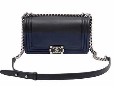 CHANEL シャネル ボーイシャネル ショルダーバッグ ネイビー ブラック バイカラー シルバー金具 21番台 2WAY レディース 良好 39837