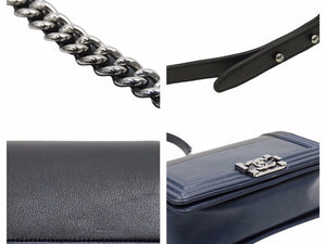 CHANEL シャネル ボーイシャネル ショルダーバッグ ネイビー ブラック バイカラー シルバー金具 21番台 2WAY レディース 良好 39837
