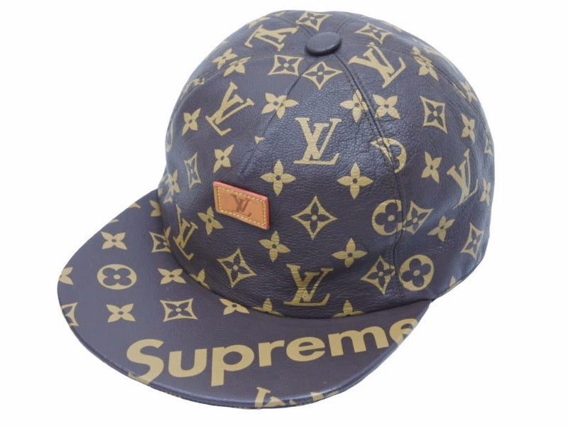 極美品 SUPREME×LOUIS VUITTON シュプリーム×ルイヴィトン MP1879 5-Pannel Hat モノグラムレザー5パネルキャップ Vintage