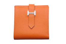 画像をギャラリービューアに読み込む, HERMES エルメス ベアン レクトベルソ 二つ折り財布 オレンジ レディース 女性 レザー エプソン 美品 中古 39944