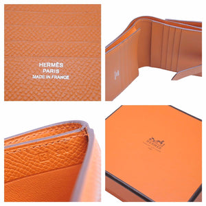 HERMES エルメス ベアン レクトベルソ 二つ折り財布 オレンジ レディース 女性 レザー エプソン 美品 中古 39944