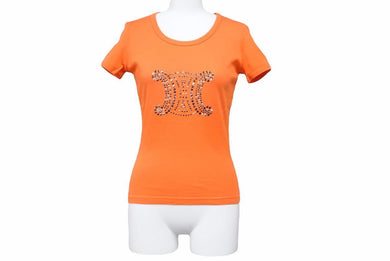 セリーヌ 美品 Tシャツ 半袖 カットソー コットン トリオンフ トップス スタッズ オレンジ レディース サイズS 39956