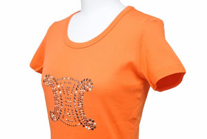 セリーヌ 美品 Tシャツ 半袖 カットソー コットン トリオンフ トップス スタッズ オレンジ レディース サイズS 39956
