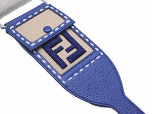 FENDI フェンディ ストラップユー ショルダーストラップ カードポケット付き ベージュ ネイビー ユニセックス 美品 N40094