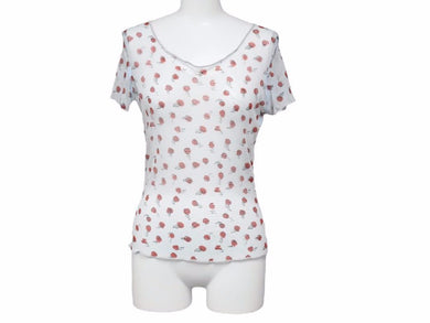 CHANEL シャネル 半袖Tシャツ レーストップス 99S シースルー ココマーク ロゴ 総柄 リンゴ レディース 中古 40106