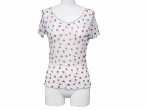 CHANEL シャネル 半袖Tシャツ レーストップス 99S シースルー ココマーク ロゴ 総柄 リンゴ レディース 中古 40106