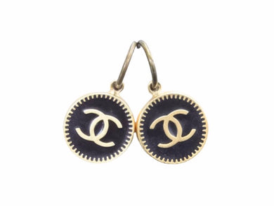 CHANEL シャネル ピアス ココマーク コインチャーム ヴィンテージ 01P ブラック ゴールド レディース 中古 40117