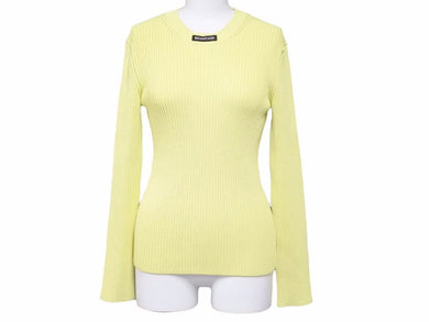 BALENCIAGA バレンシアガ ロゴ タグ リブ ニットセーター レーヨン ナイロン イエロー 2021 91969 T5169 良好 40212