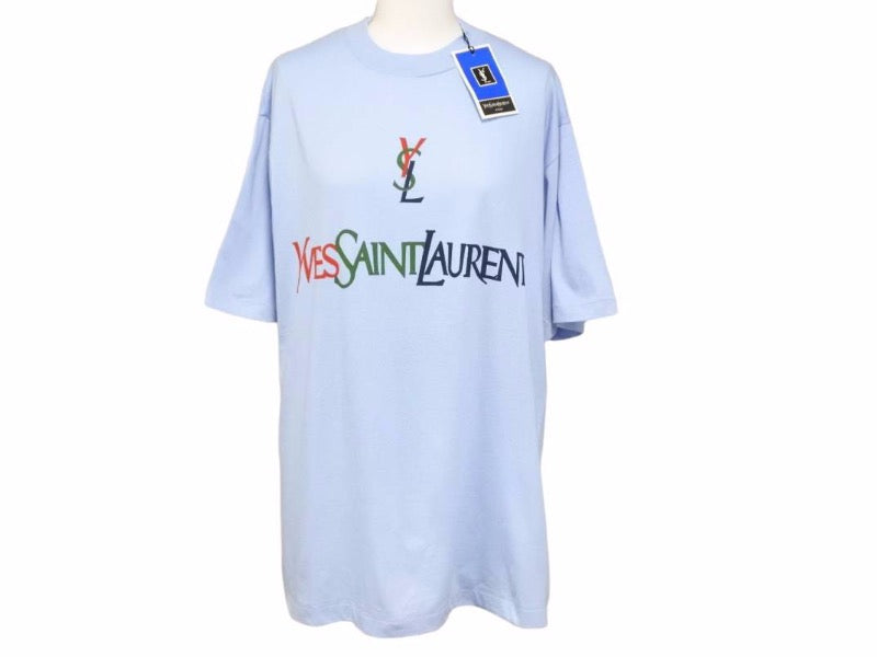 ✨️美品 イヴサンローラン デカロゴ YSL Tシャツ Y2K コットン 青 ✨️美品 イヴサンローラン デカロゴ YSL Tシャツ Y2K コットン