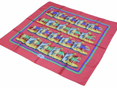 HERMES エルメス スカーフ カレ90 ecuries 馬 馬小屋 レッド マルチカラー 美品 40285