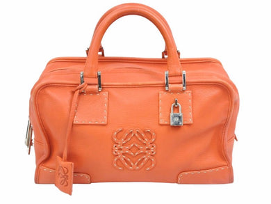 ロエベ LOEWE アマソナ28 レザー ハンドバッグ オレンジ カデナクロシェット付き 美品 中古 40390 正規品