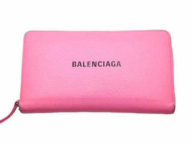 BALENCIAGA バレンシアガ 二つ長財布 ロングウォレット ラウンドファスナー ブランドロゴ ピンク 中古 40630