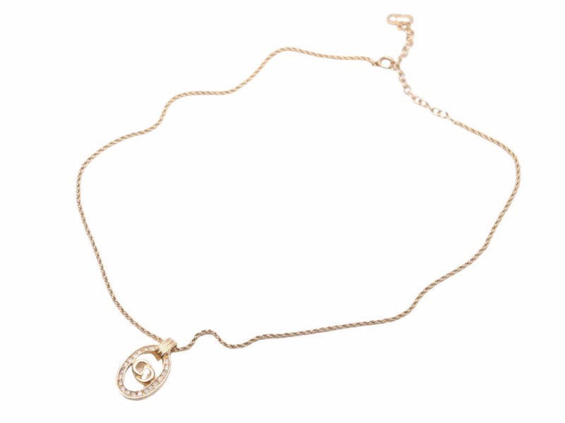 CHRISITAN DIOR クリスチャンディオール CD ロゴ ネックレス ラインストーン レディース 美品 中古 40711