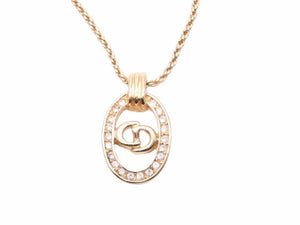 CHRISITAN DIOR クリスチャンディオール CD ロゴ ネックレス ラインストーン レディース 美品 中古 40711