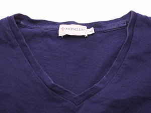 MONCLER モンクレール MAGLIA Tシャツ トップス Vネック ストライプ ワンポイント レッド ホワイト ネイビー サイズL 中古 40900