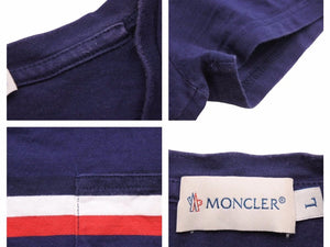 MONCLER モンクレール MAGLIA Tシャツ トップス Vネック ストライプ ワンポイント レッド ホワイト ネイビー サイズL 中古 40900