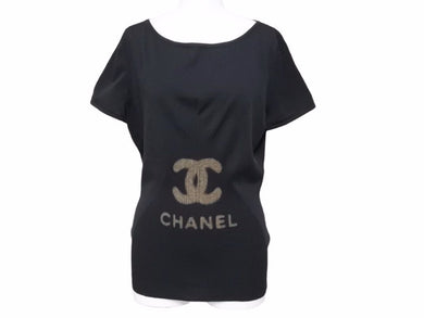 CHANEL シャネル 半袖Ｔシャツ P40676K02966 ココマーク リブ ブラック コットン シルク サイズ42 美品 40910