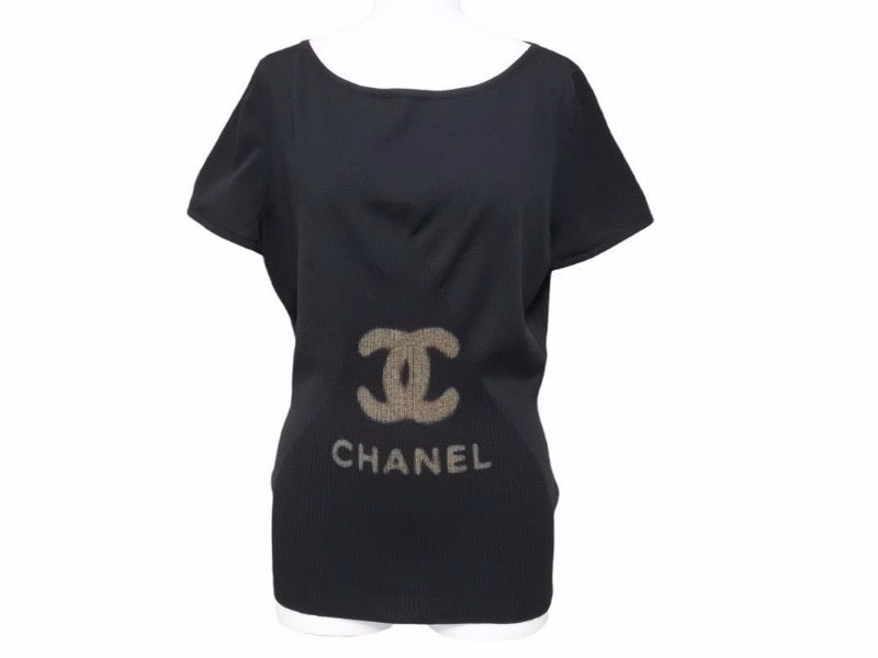 CHANEL シャネル 半袖Ｔシャツ P40676K02966 ココマーク リブ ブラック コットン シルク サイズ42 美品 40910