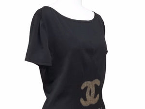 CHANEL シャネル 半袖Ｔシャツ P40676K02966 ココマーク リブ ブラック コットン シルク サイズ42 美品 40910