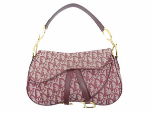 Christian Dior クリスチャンディオール トロッターサドルバッグ ワインレッド ゴールド金具 40933