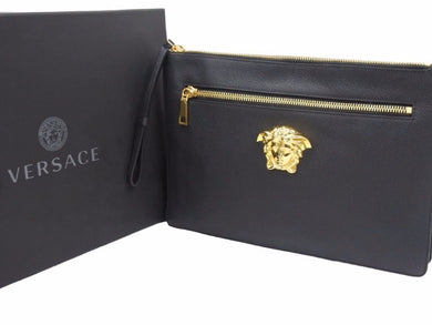 VERSACE ヴェルサーチ レザー クラッチバッグ メデューサ ブラック ゴールド鞄 ゴールド金具 中古 41006 