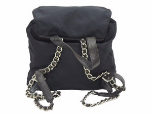 PRADA プラダ リュック チェーン バッグ バッグパック ナイロン 三角ロゴプレート ブラック レザー 中古 41011