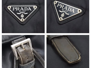 PRADA プラダ リュック チェーン バッグ バッグパック ナイロン 三角ロゴプレート ブラック レザー 中古 41011