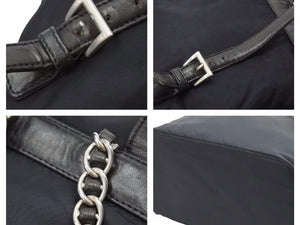 PRADA プラダ リュック チェーン バッグ バッグパック ナイロン 三角ロゴプレート ブラック レザー 中古 41011